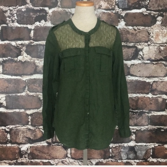 Free People Top Shirt Linen Blouse Green Linen XS - Picture 2 of 8